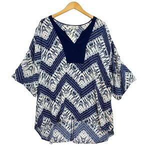 Cato Top Women's 22W - 24W Blue Chevron Hi-Lo Sheer Tunic Blouse Flowy